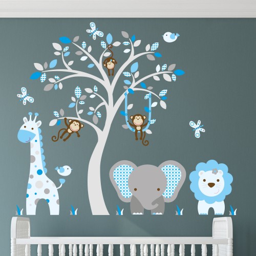 Jungle Animal Nursery Wall Art Stickers - Baby Boy Nursery Wall Art Stickers