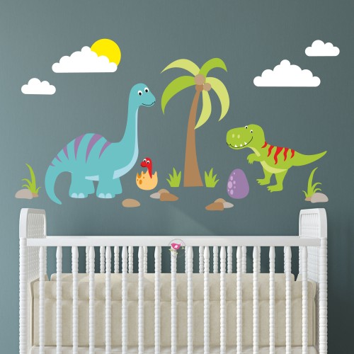 Lambs & Ivy Baby Dino Nursery Blue/Gray Dinosaur and Tree Wall Decals/Stickers 