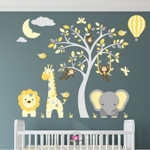 hot air balloon bear giraffe nursery room wall sticker kids room decal XR