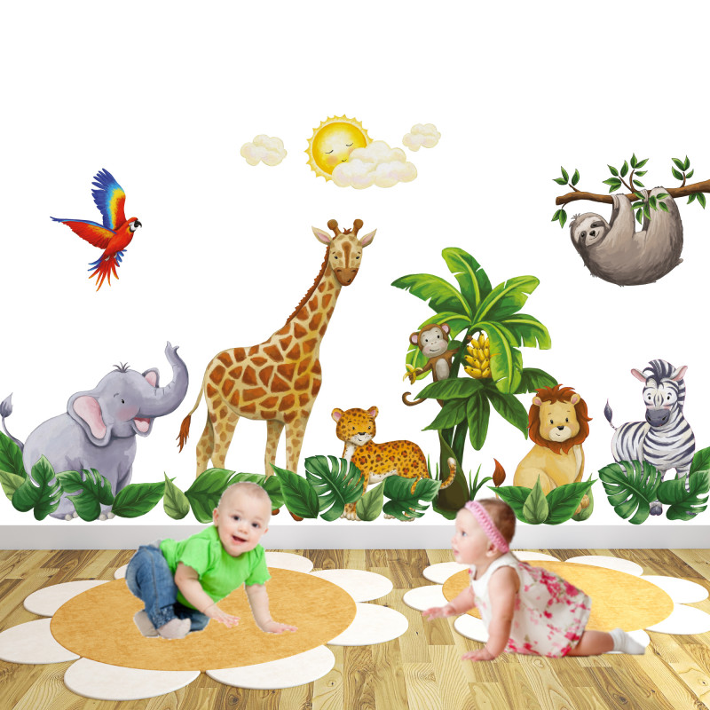 Watercolour Safari Animal Nursery Wall Stickers for Unisex Baby's Room